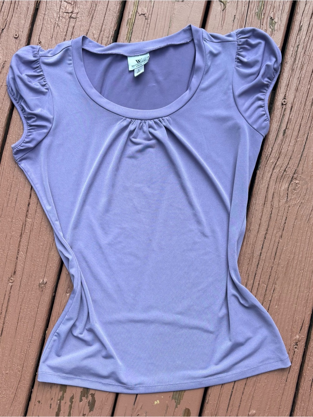Y2K Worthington Lavender Short Sleeve Puff Shoulder Top size S